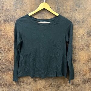 Sanctuary Anthropologie Black Tiered Hem XS‎ Pleated Blouse Cotton Top